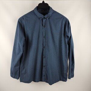 01.Algo Shirt Mens XL Navy White Flower Stretch Long Sleeve Button-Front